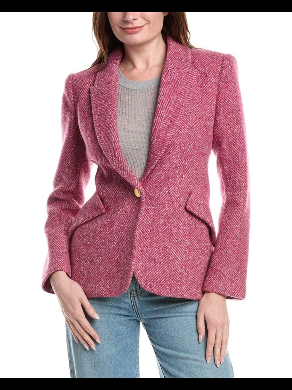 L'AGENCE Chamberlain Pink Tweed Single-Button Blazer